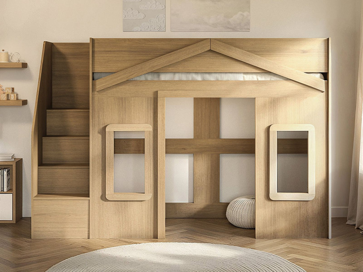 Flair Nixon Playhouse High Sleeper with Storage Oak