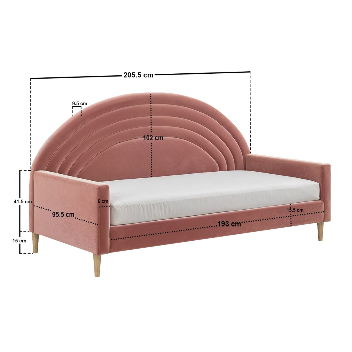 Flair Noa Rainbow Day Bed Pink Velvet