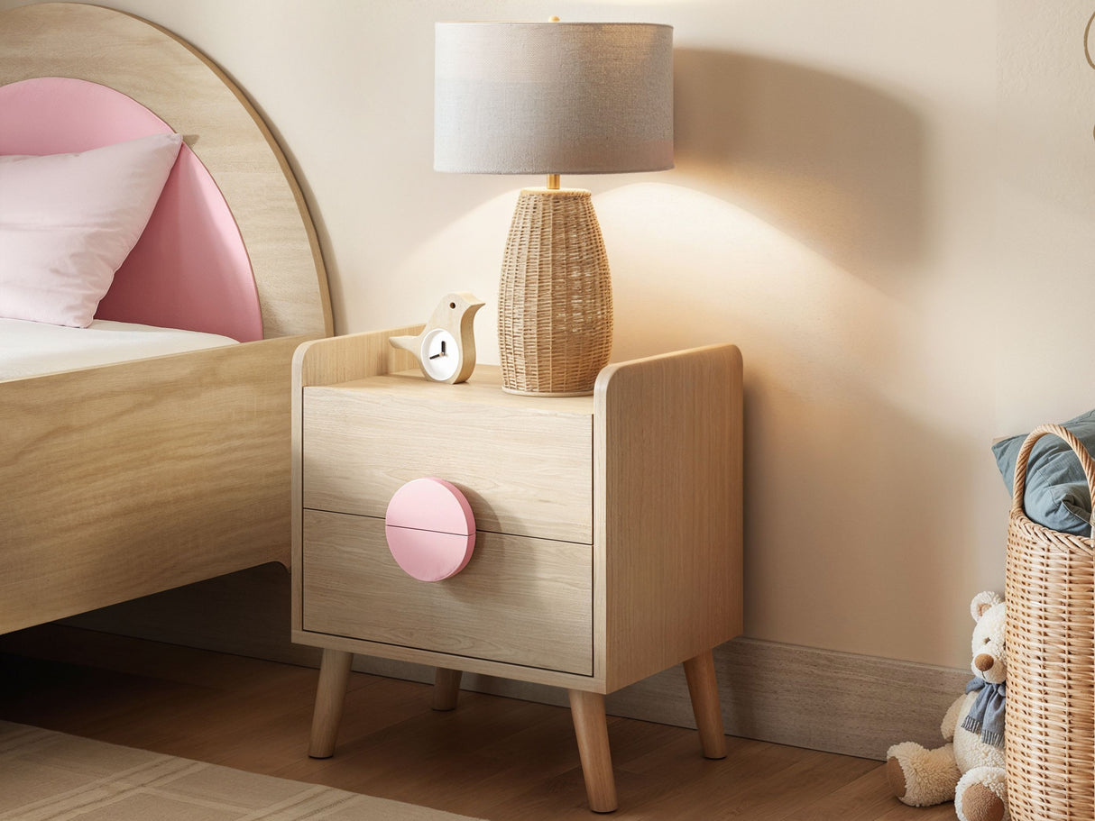 Flair Noah 2 Drawer Bedside Table -Oak & Pink