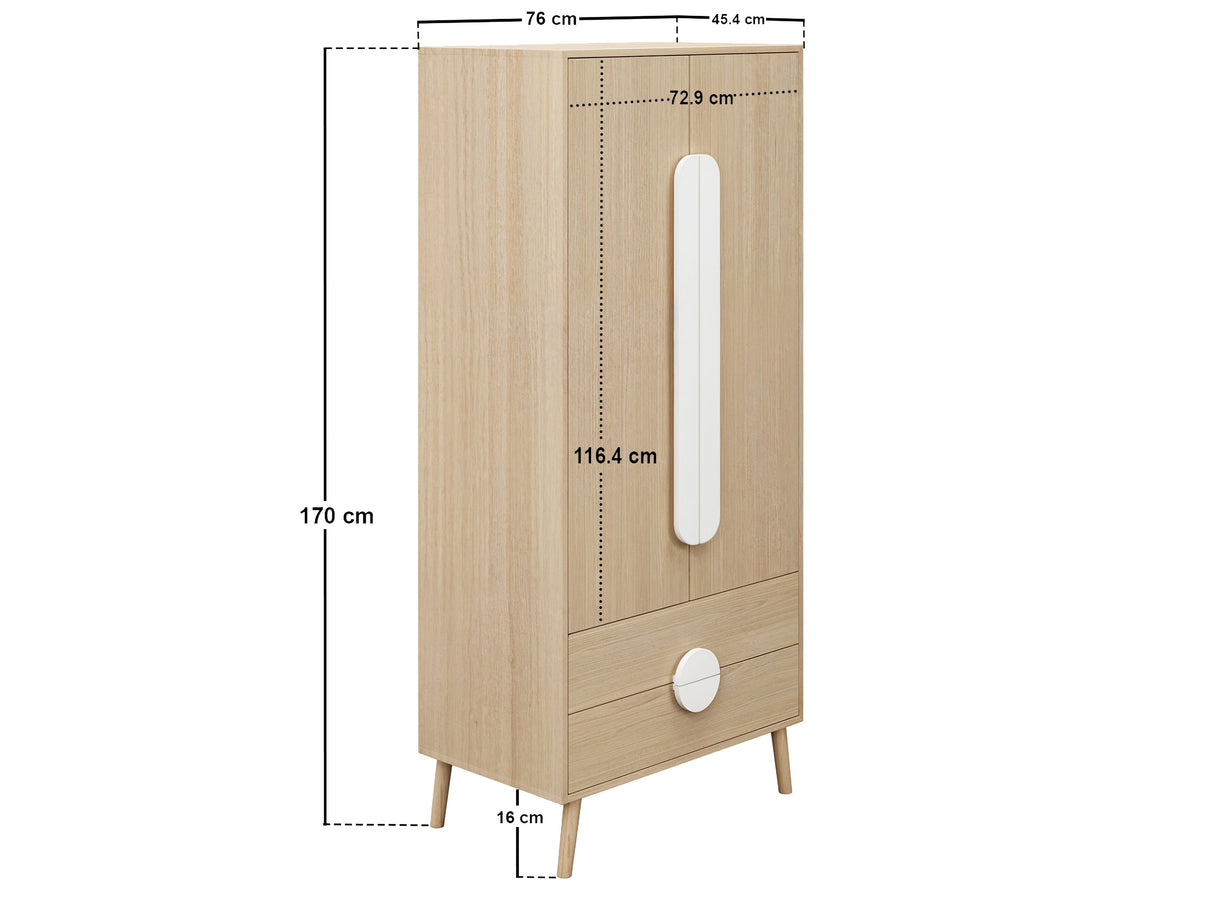 Flair Noah 2 Door Wardrobe with 2 Drawers Oak & White
