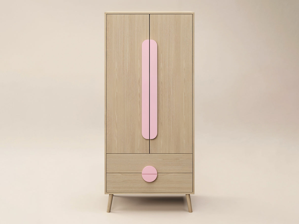 Flair Noah 2 Door Wardrobe with 2 Drawers Oak & Pink