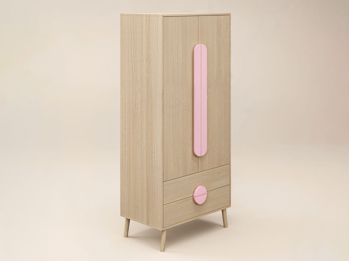 Flair Noah 2 Door Wardrobe with 2 Drawers Oak & Pink