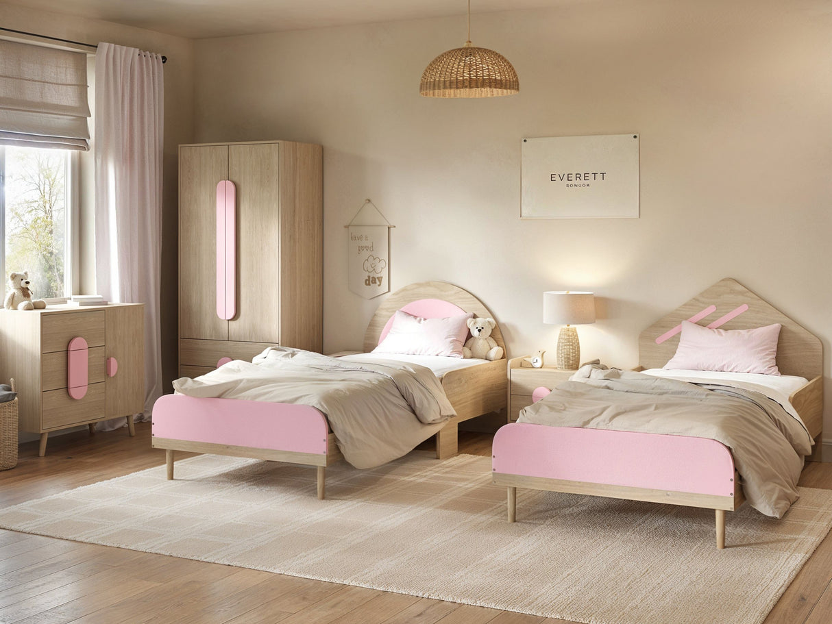 Flair Noah Single Curved Headboard Bed Oak & Pink