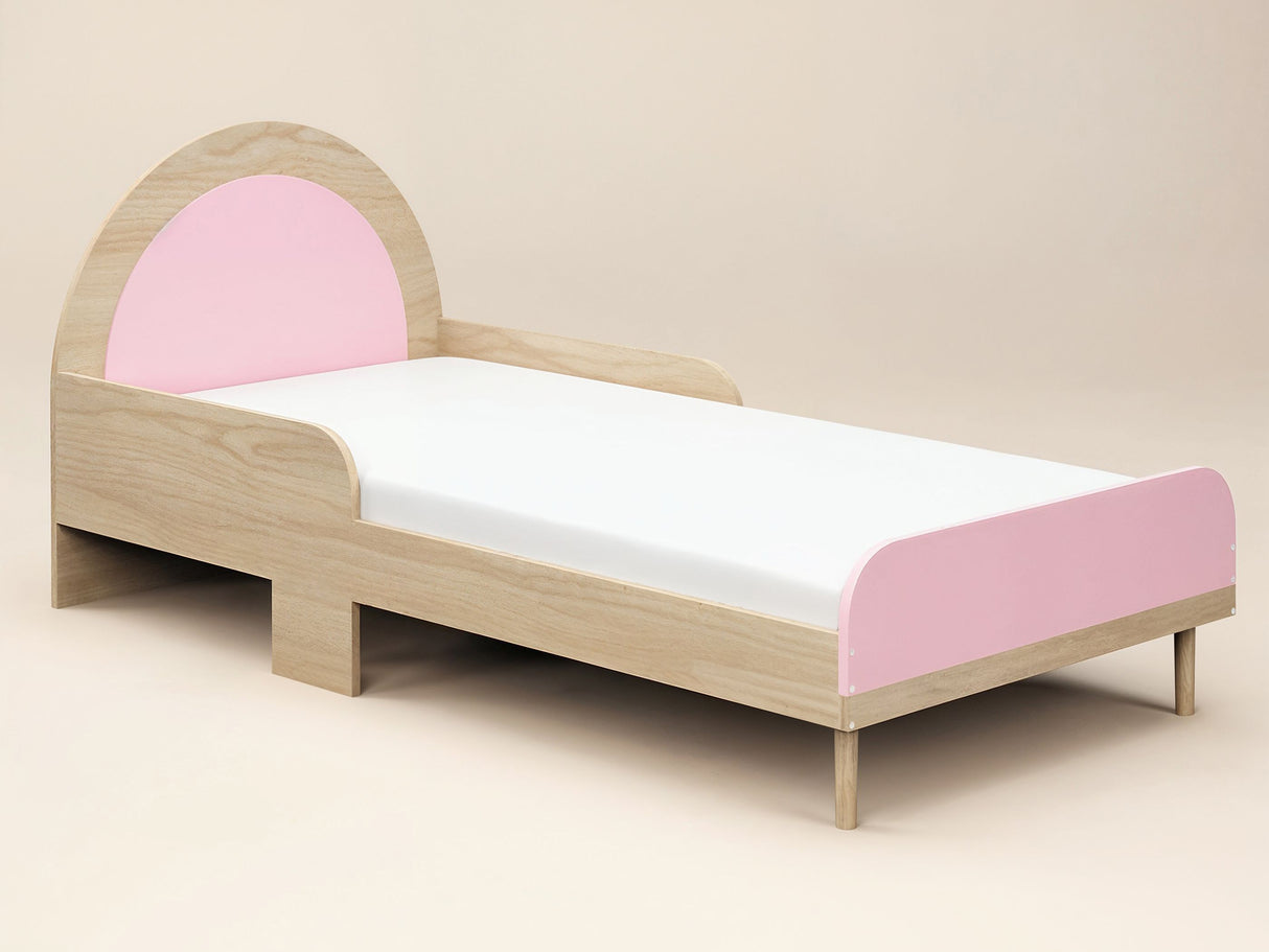 Flair Noah Single Curved Headboard Bed Oak & Pink