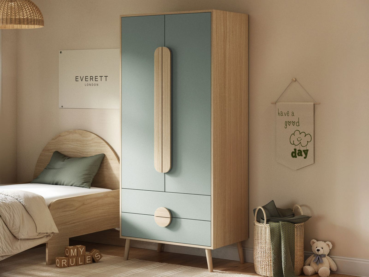 Flair Noah 2 Door Wardrobe with 2 Drawers Sage Green & Oak