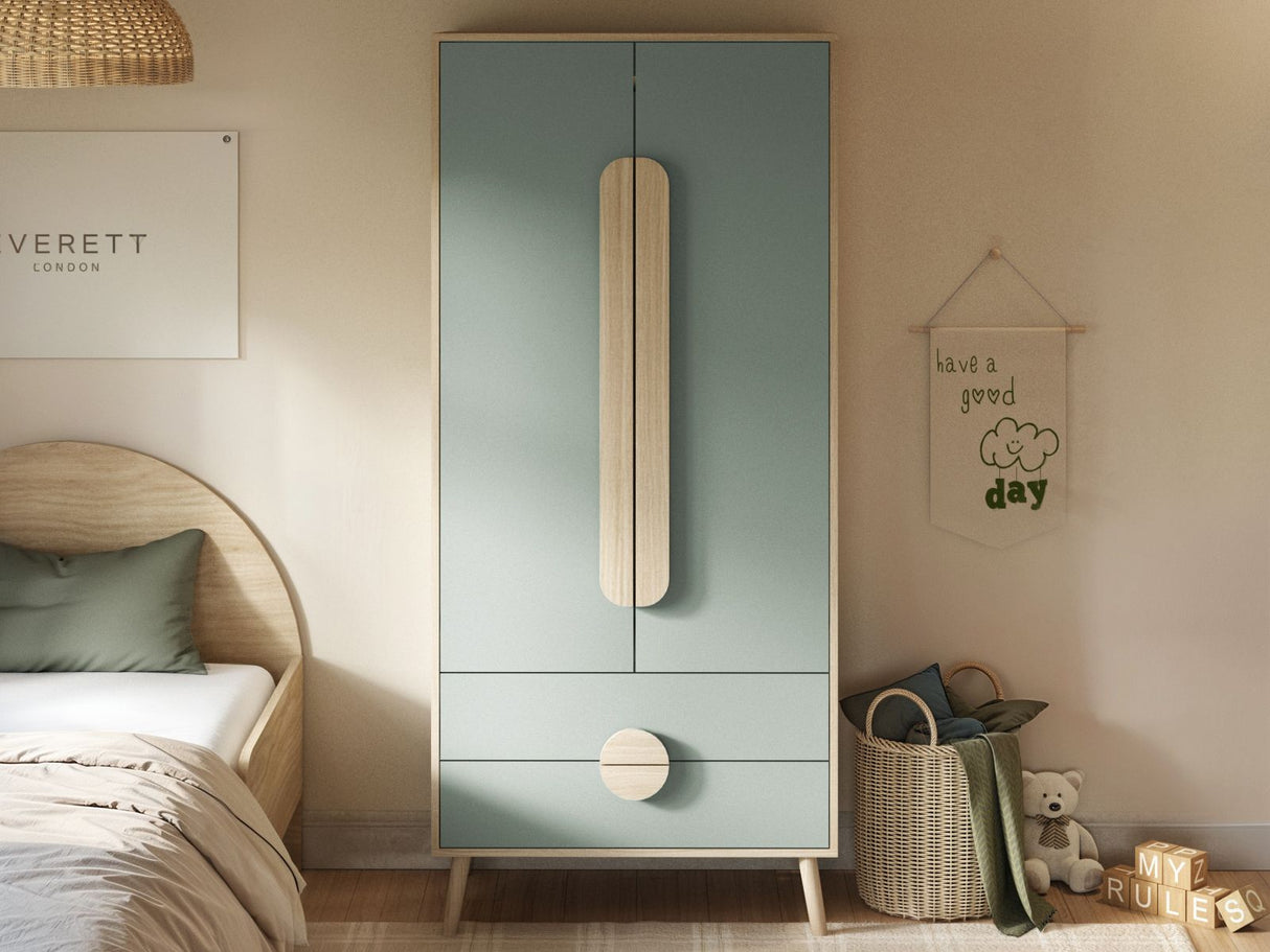 Flair Noah 2 Door Wardrobe with 2 Drawers Sage Green & Oak
