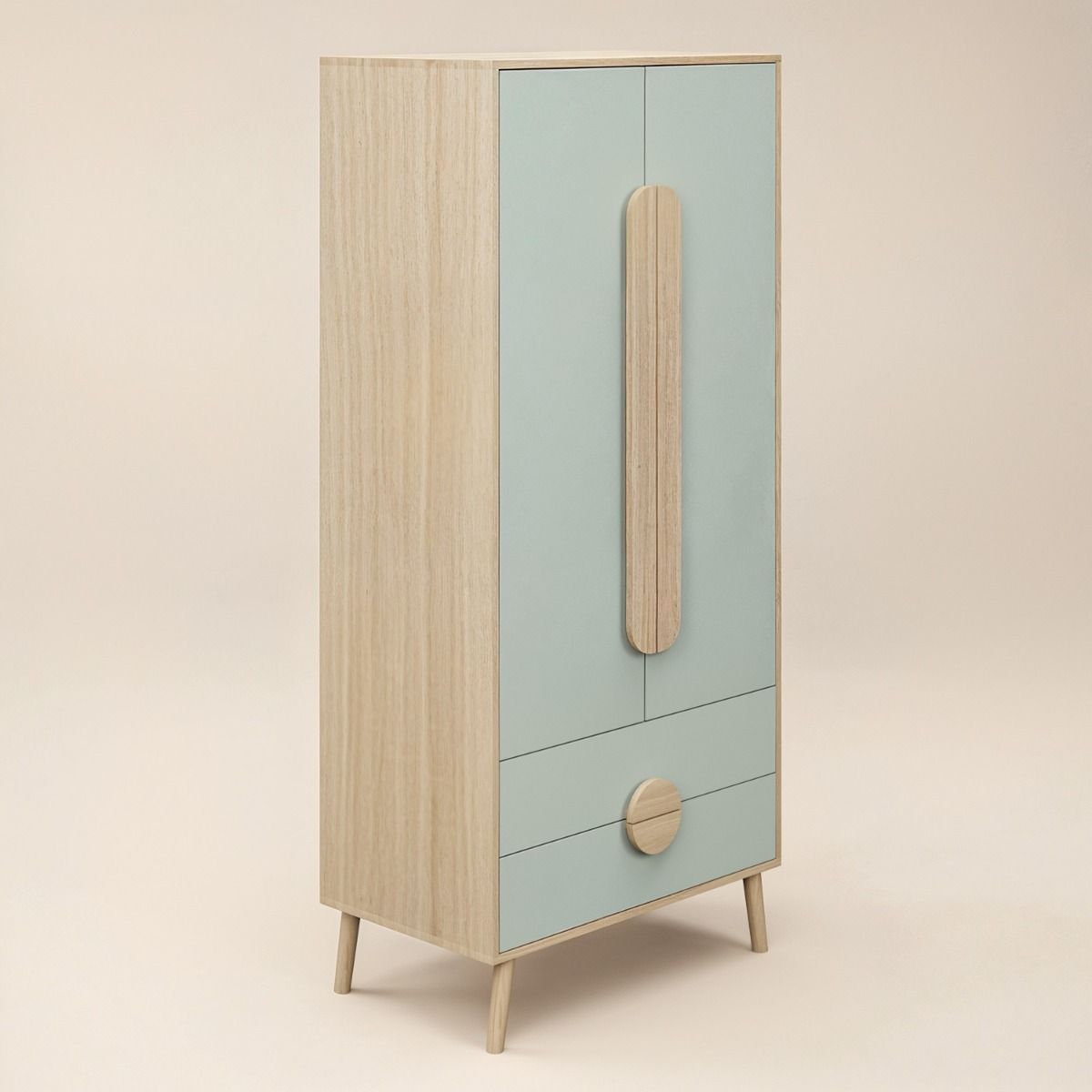Flair Noah 2 Door Wardrobe with 2 Drawers Sage Green & Oak