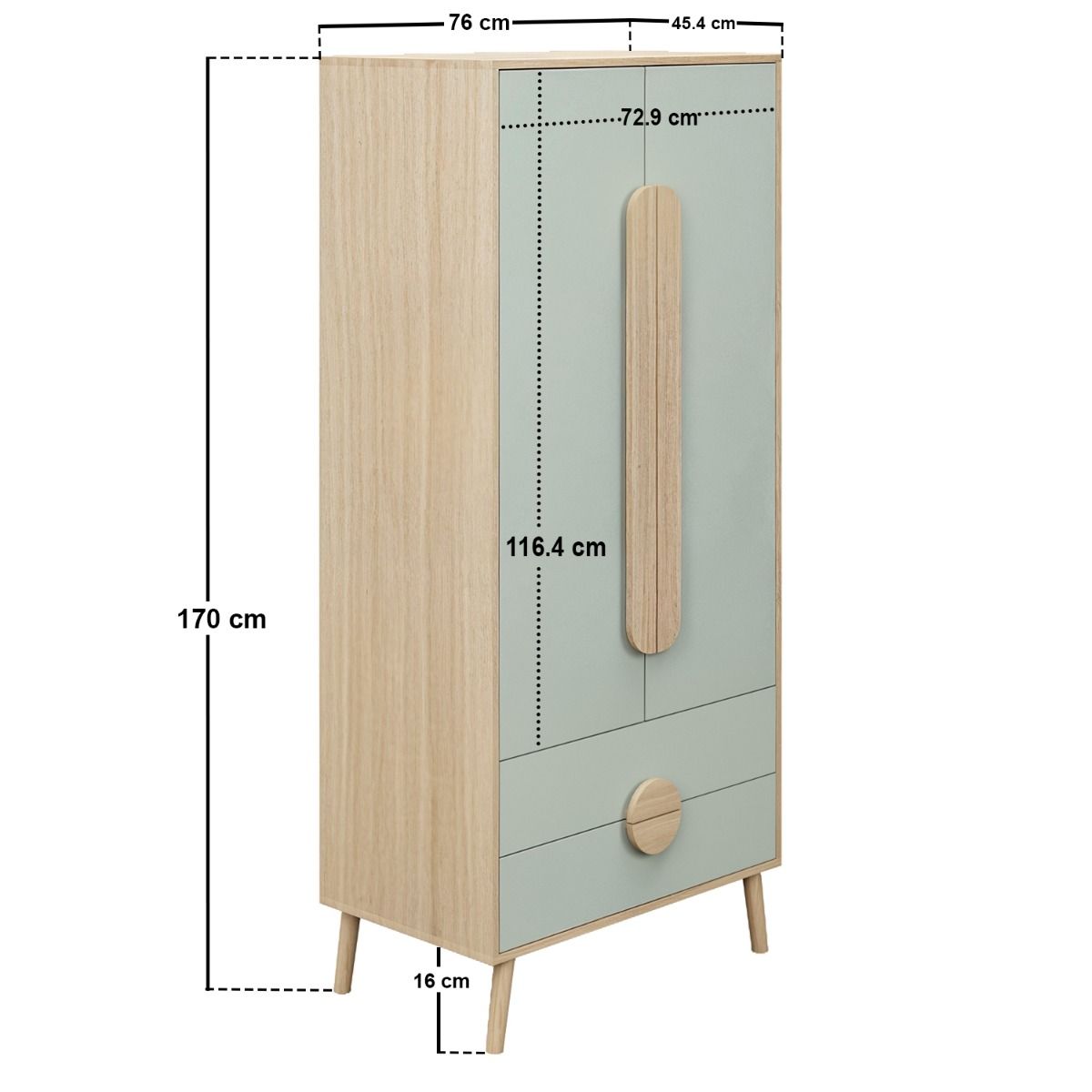 Flair Noah 2 Door Wardrobe with 2 Drawers Sage Green & Oak