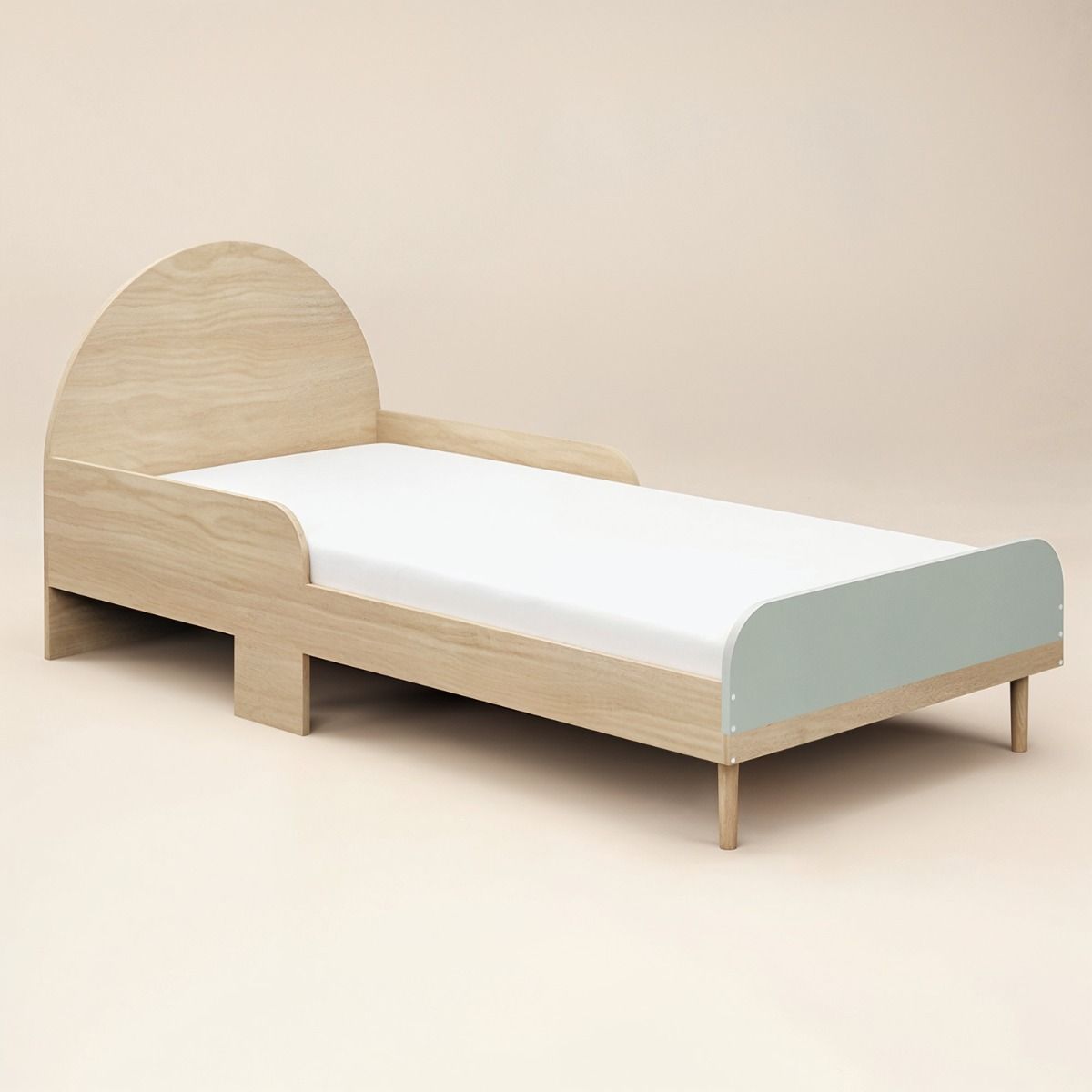 Flair Noah Single Curved Headboard Bed Sage Green & Oak