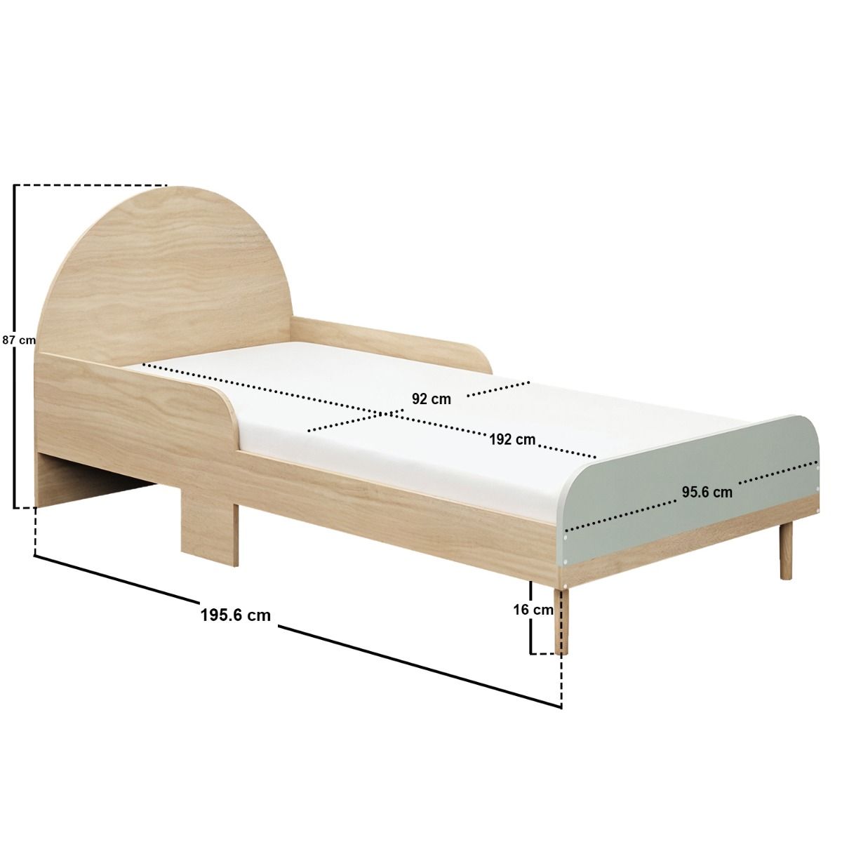 Flair Noah Single Curved Headboard Bed Sage Green & Oak