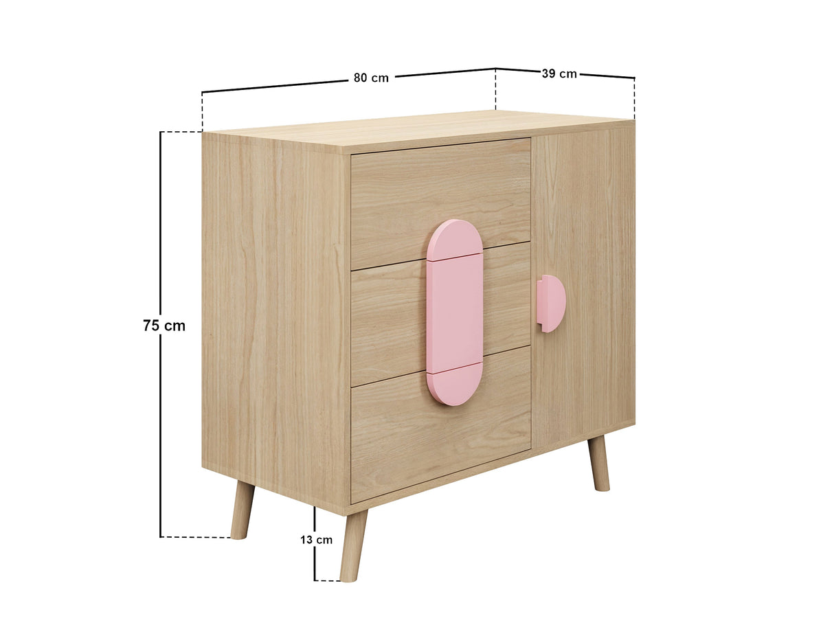 Flair Noah Chest of Drawers Sage Oak & Pink