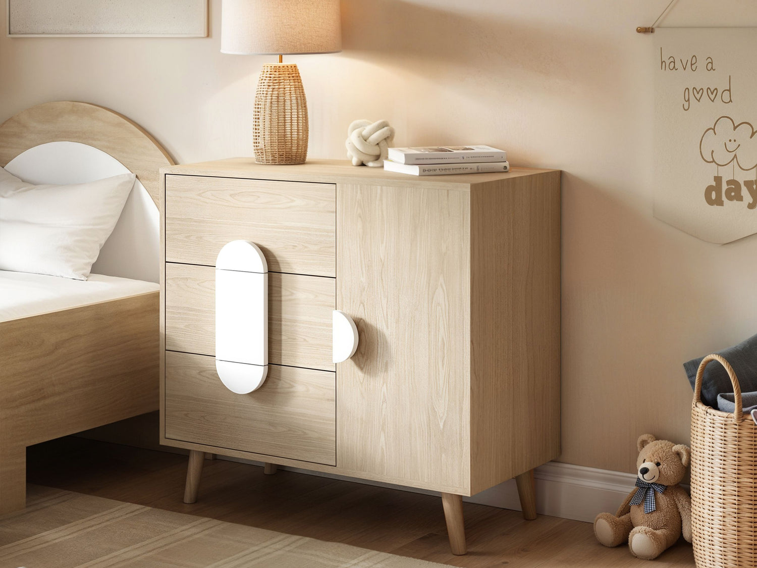 Flair Noah Chest of Drawers Sage Oak & White
