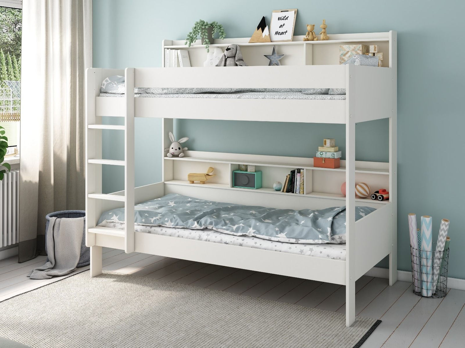 Noomi Bodie Solid Wood Storage Bunk Bed White (FSC-Certified)