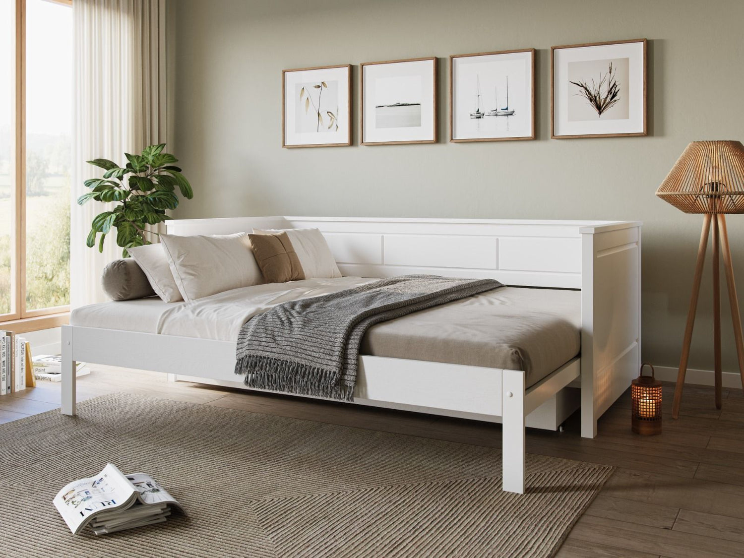 Noomi Erika Guest Bed with Drawer White (FSC-Certified)