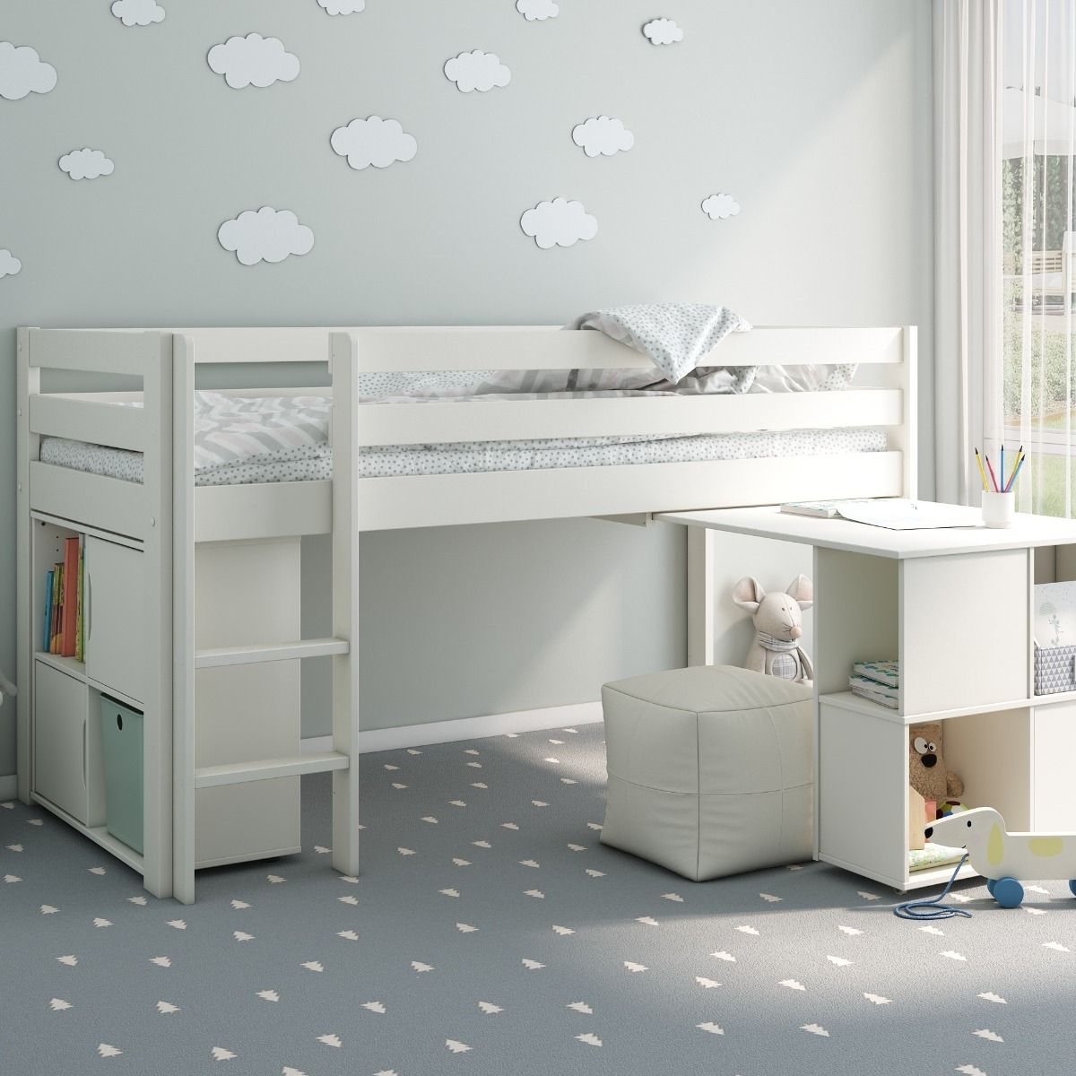Noomi Nora Solid Wood Mid Sleeper Craft Cabin White (FSC-Certified)