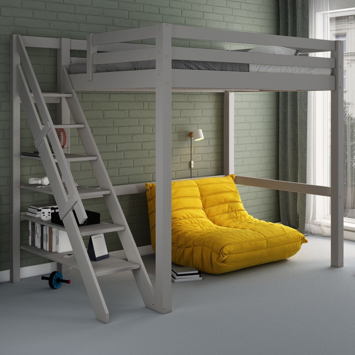 Noomi Studio Staircase Loft Bed Double High Sleeper Grey (FSC-Certified)