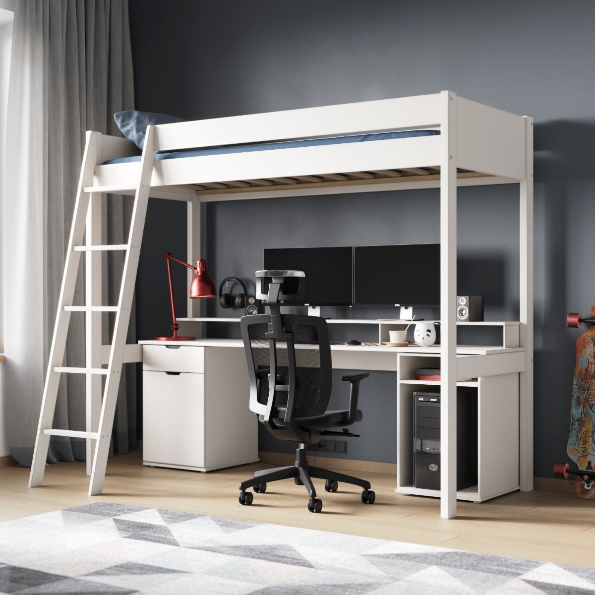 Noomi Tera Solid Wood Gaming High Sleeper White (FSC-Certified)