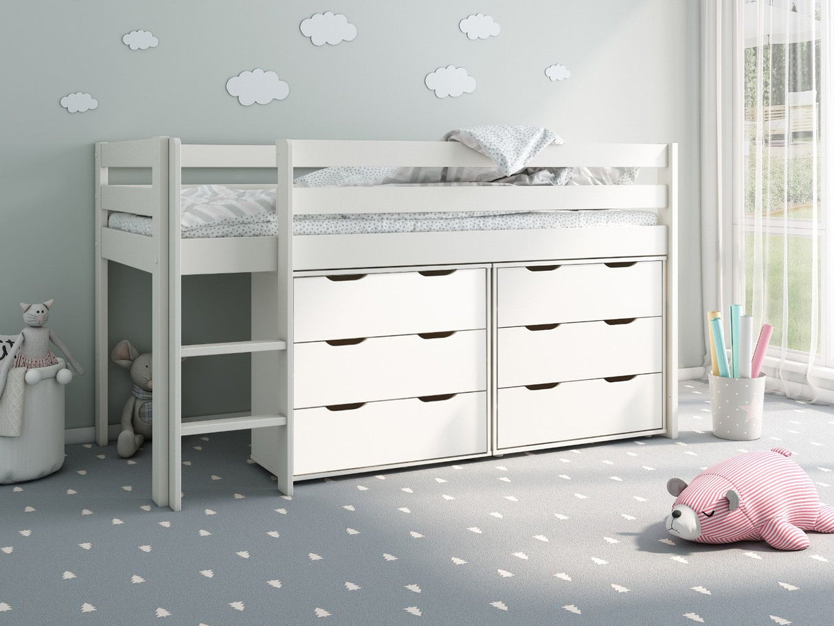 Noomi Nora Solid Wood Mid Sleeper 6 Drawer Set White (FSC-Certified)