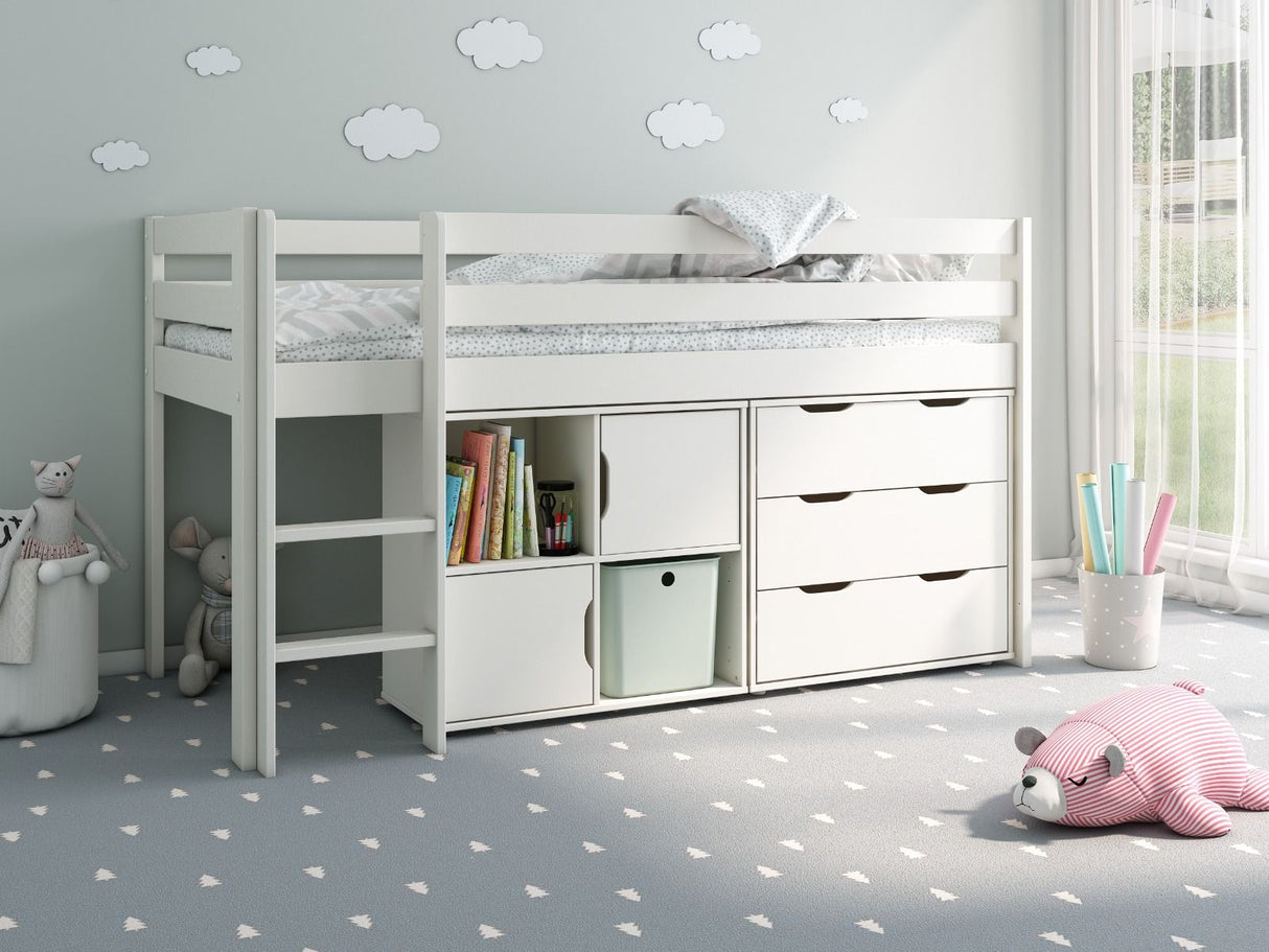 Noomi Nora Solid Wood Mid Sleeper Storage Cabin White (FSC-Certified)