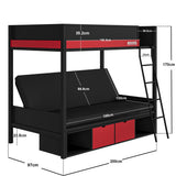 Recoil Nova Gaming Metal Bunk Bed with Futon Black & Red