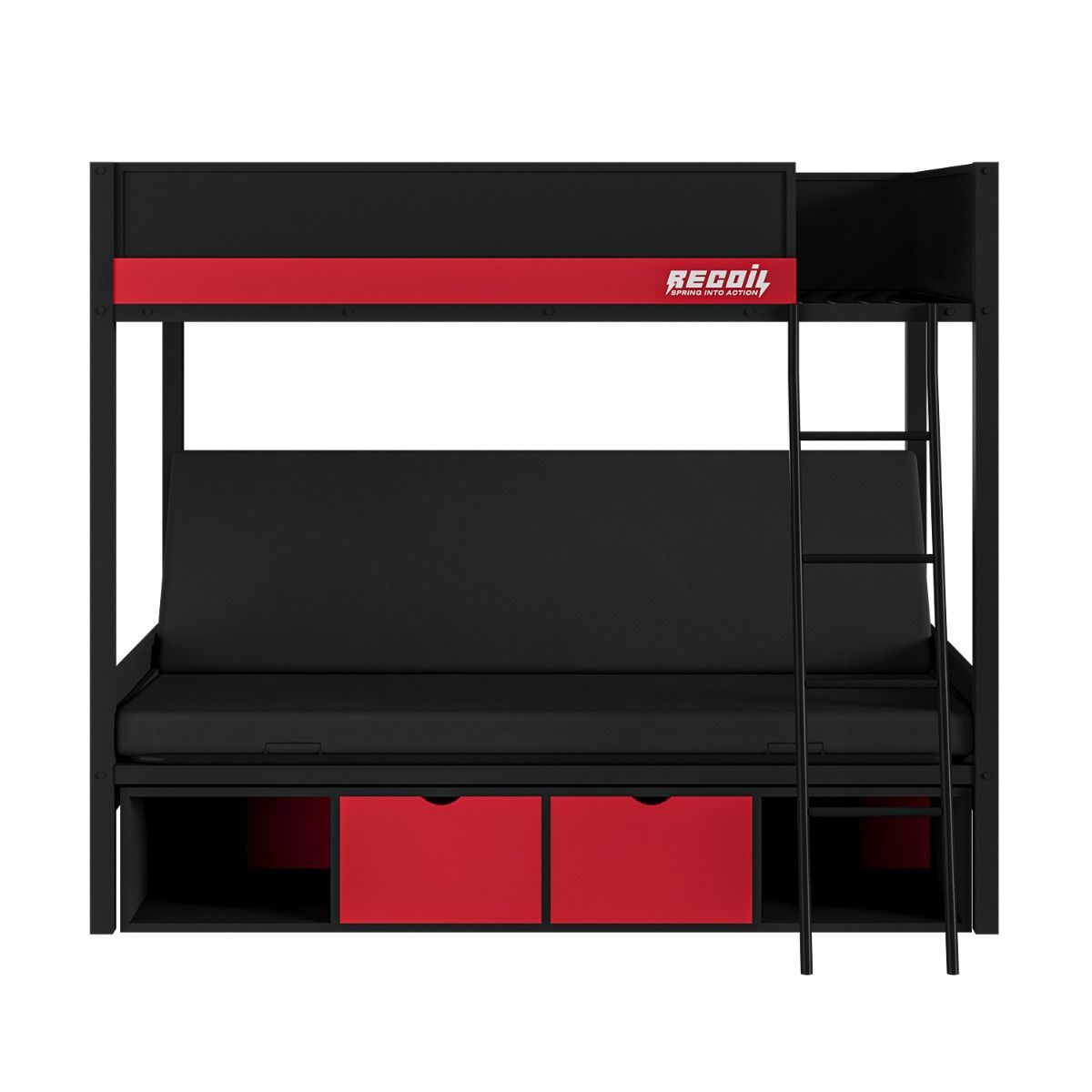 Recoil Nova Gaming Metal Bunk Bed with Futon Black & Red