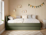 Flair Oli Single Wooden Bed with Drawers Green