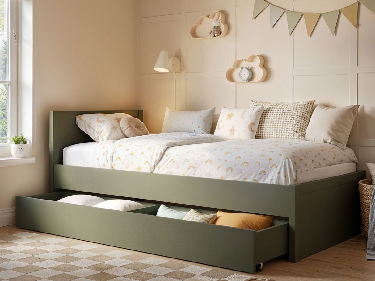 Flair Oli Single Wooden Bed with Drawers Green