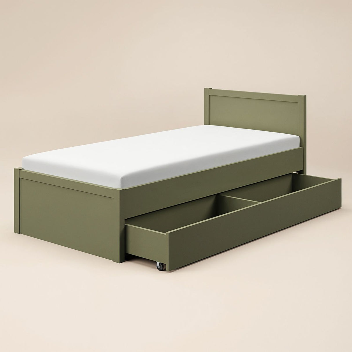 Flair Oli Single Wooden Bed with Drawers Green
