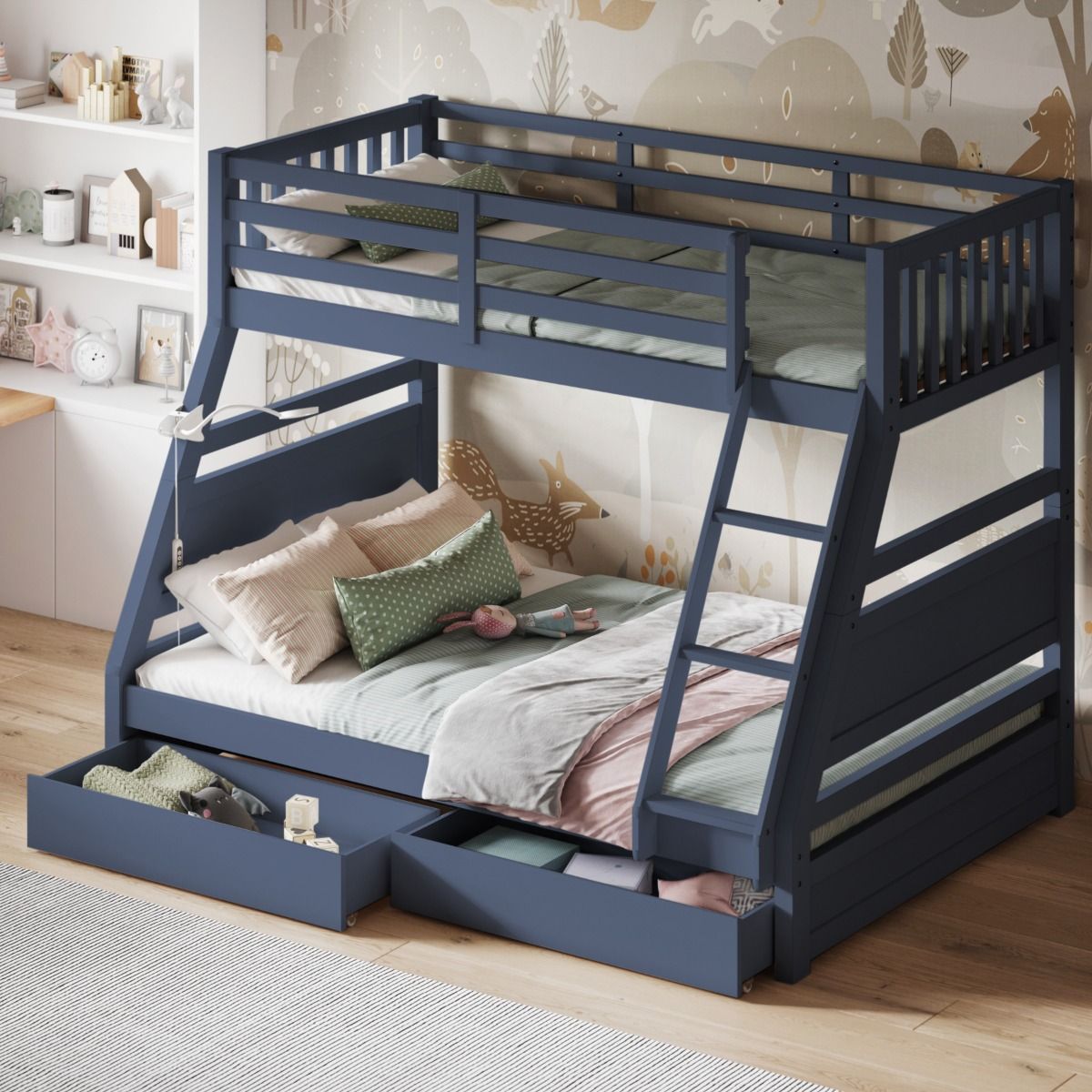 Flair Ollie Triple Bunk Bed with Drawers Navy