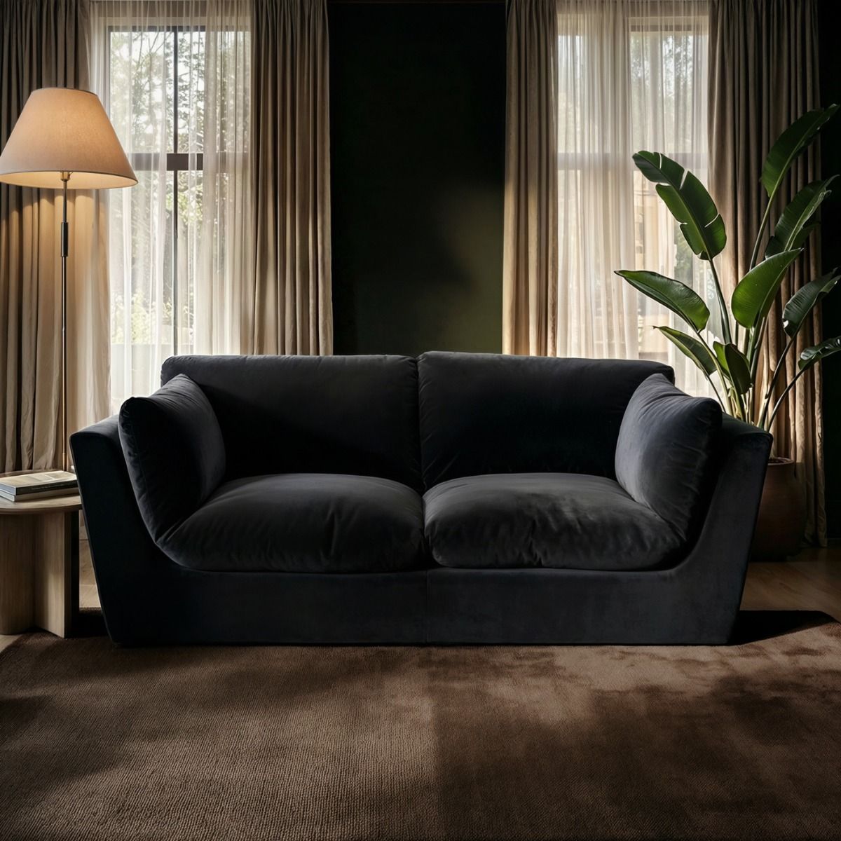 SOLACE+CO Orson 3 Seater Sofa Black Velvet