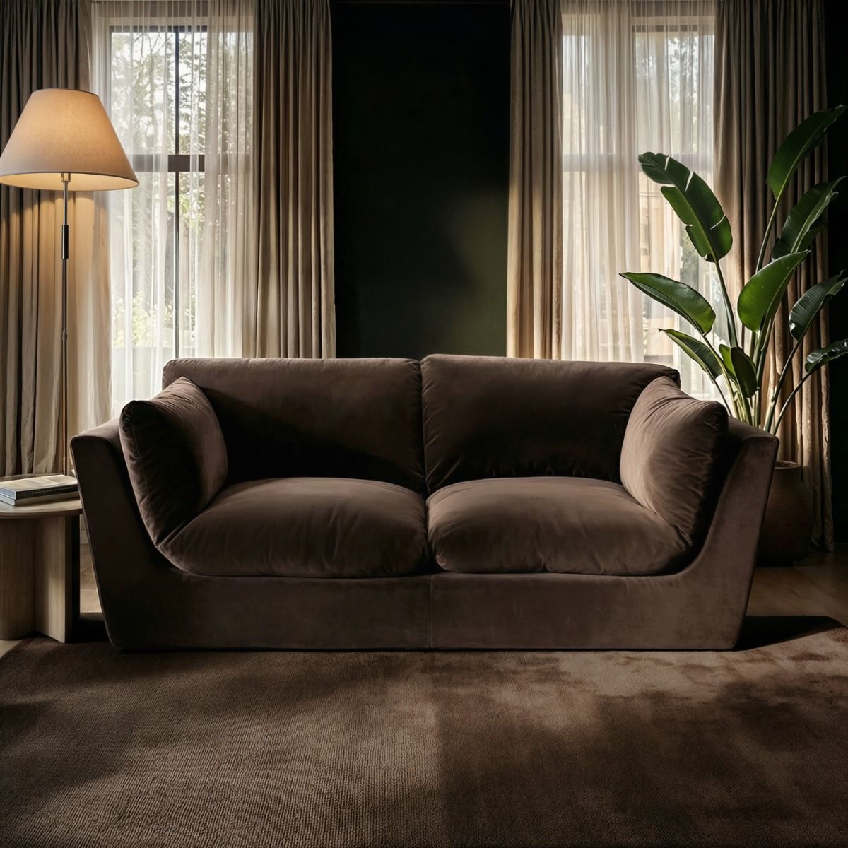 SOLACE+CO Orson 3 Seater Sofa Brown Velvet