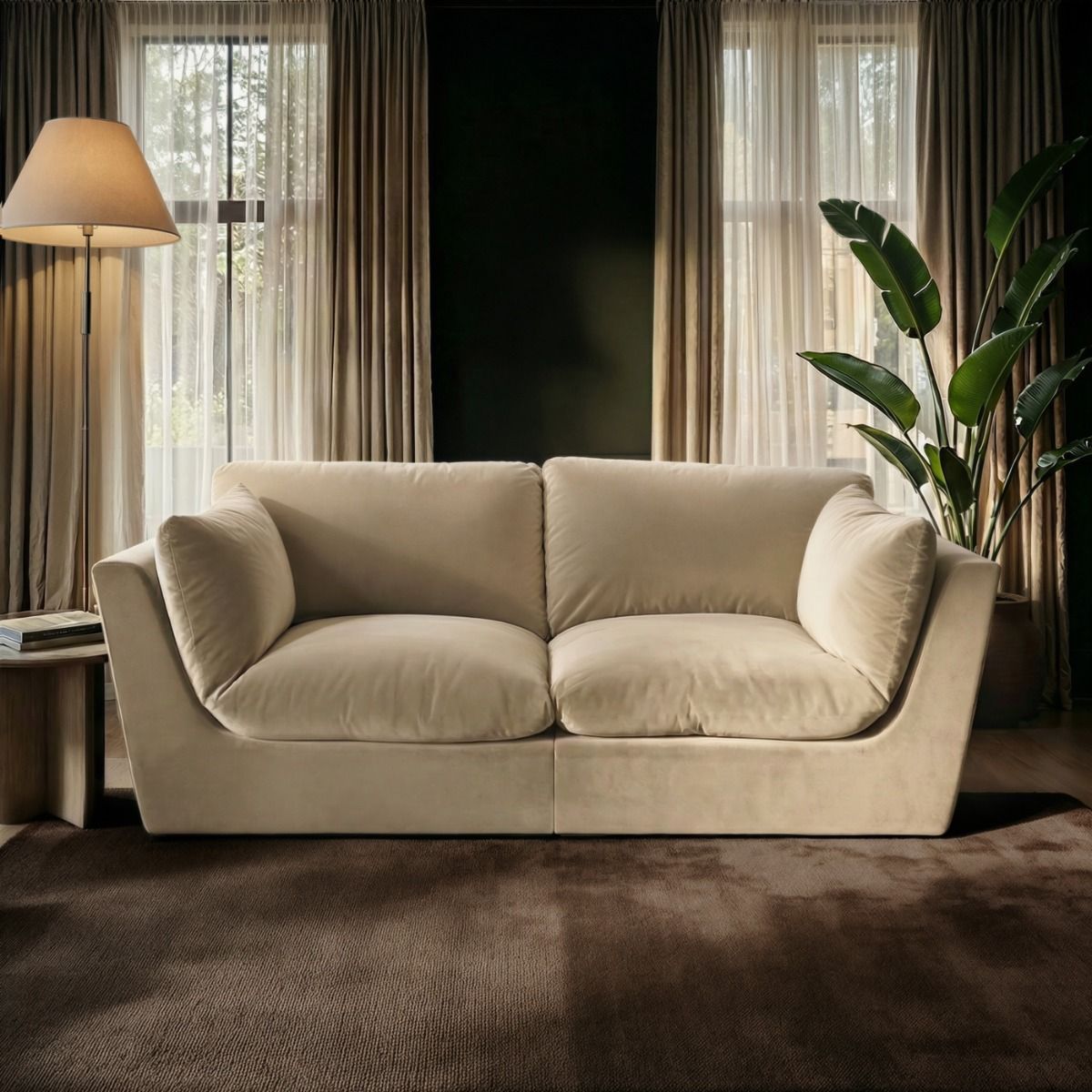 SOLACE+CO Orson 3 Seater Sofa Beige Velvet