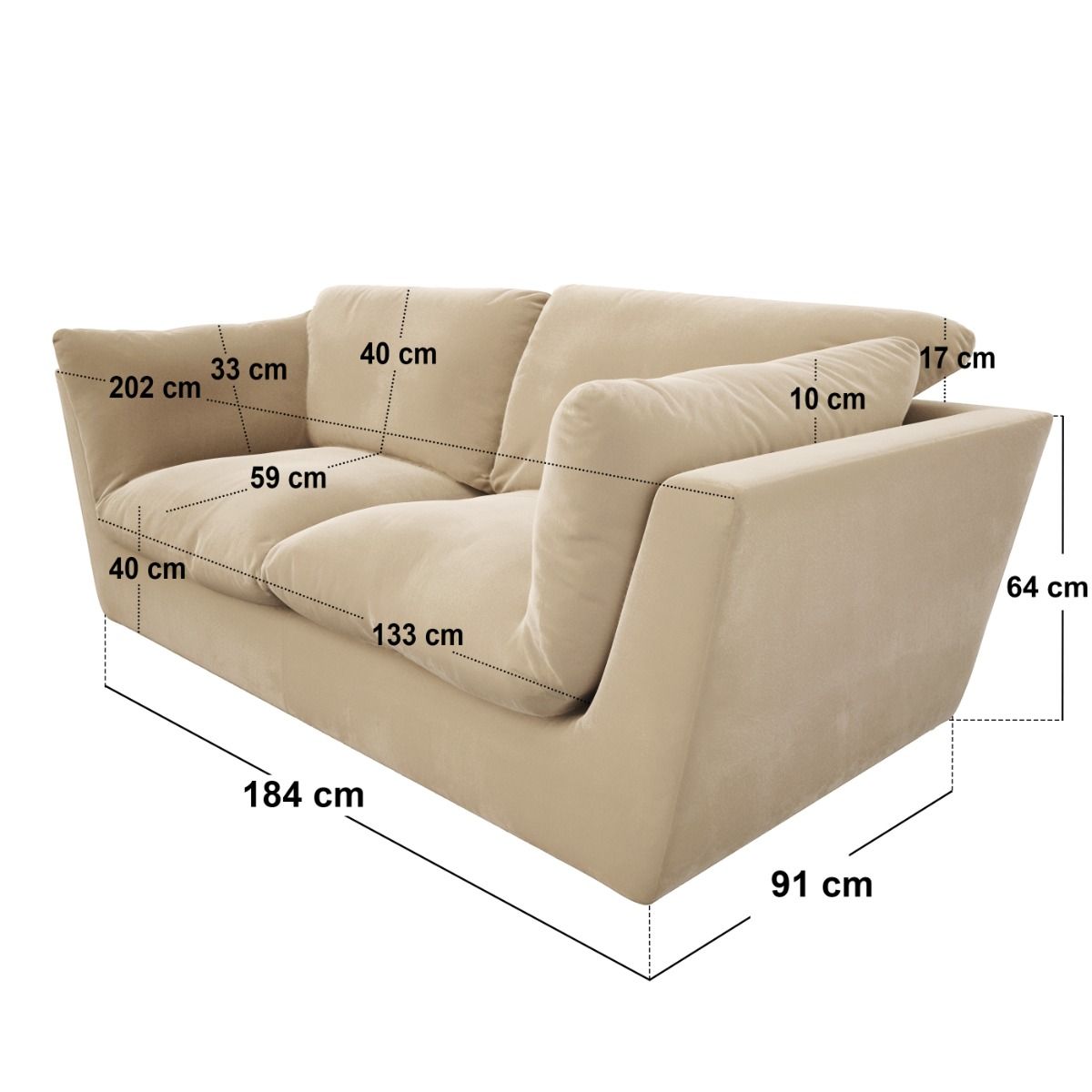 SOLACE+CO Orson 3 Seater Sofa Beige Velvet