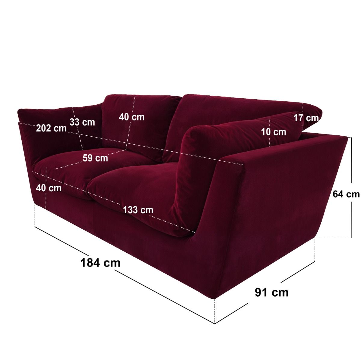 SOLACE+CO Orson 3 Seater Sofa Burgundy Velvet