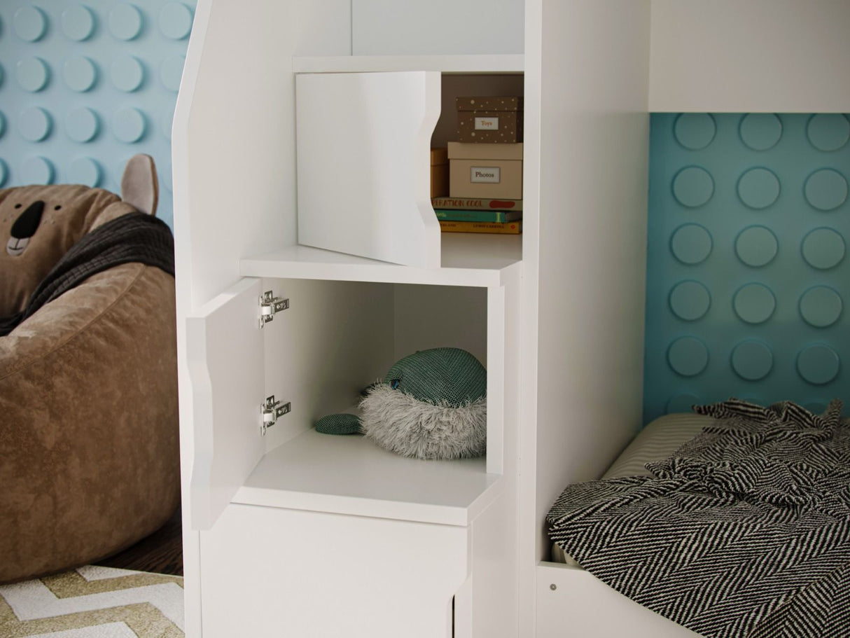 Flair Oscar Staircase Triple Bunk Bed with Storage White