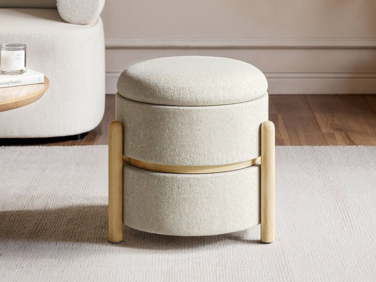 SOLACE+CO Ada Storage Round Pouffe Beige Boucle