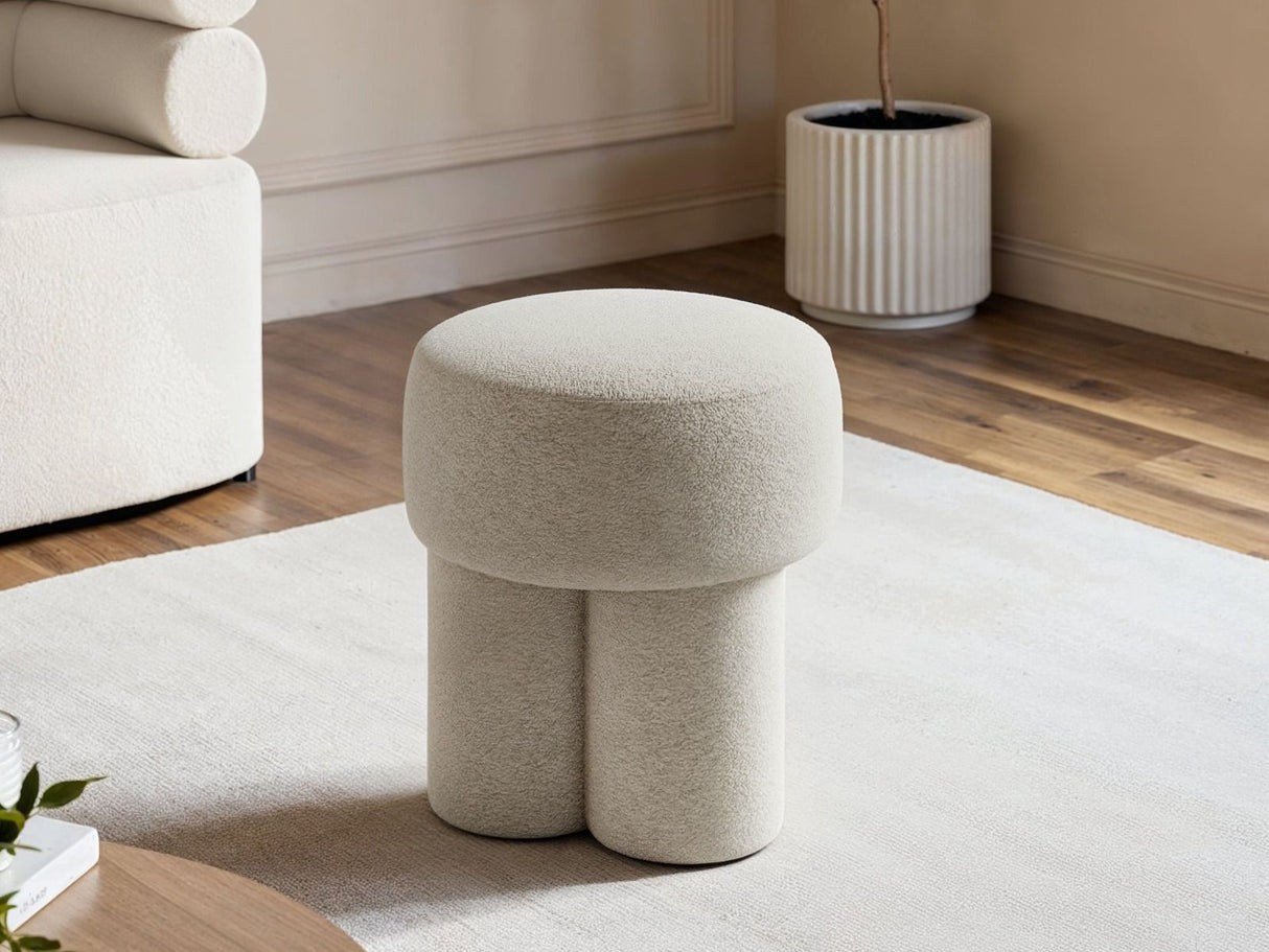 SOLACE+CO Ferro High Round Pouffe Beige Sherpa Fleece