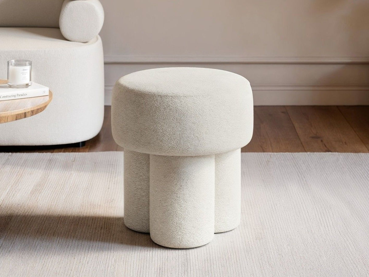 SOLACE+CO Ferro High Round Pouffe Beige Sherpa Fleece