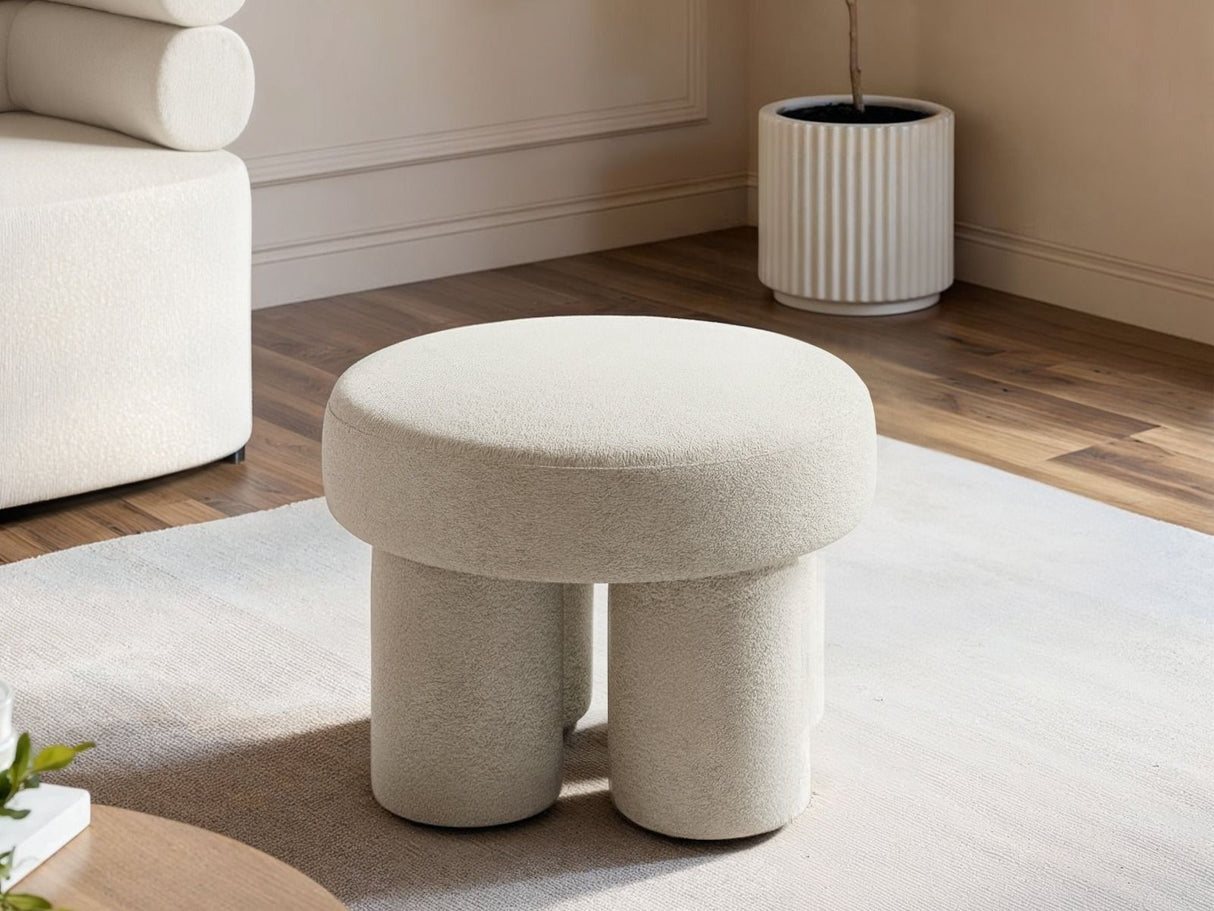 SOLACE+CO Ferro Low Round Pouffe Beige Sherpa Fleece