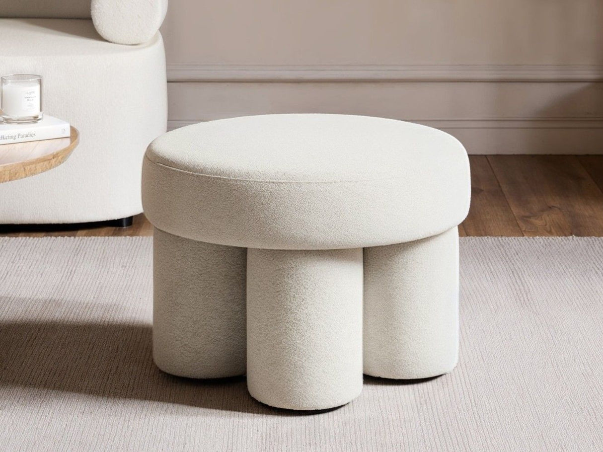 SOLACE+CO Ferro Low Round Pouffe Beige Sherpa Fleece