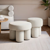 SOLACE+CO Ferro Round Pouffe Set Beige Sherpa Fleece