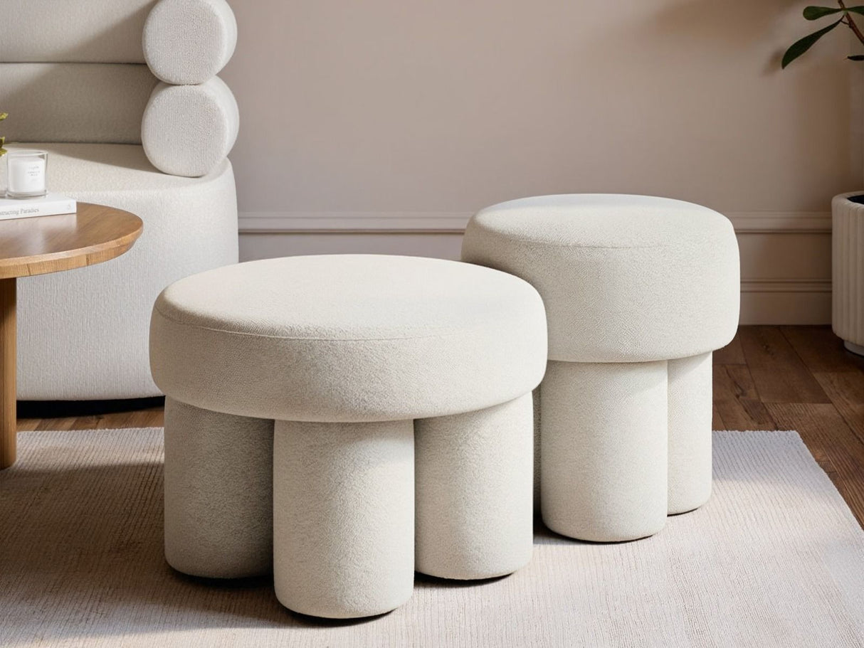 SOLACE+CO Ferro Round Pouffe Set Beige Sherpa Fleece