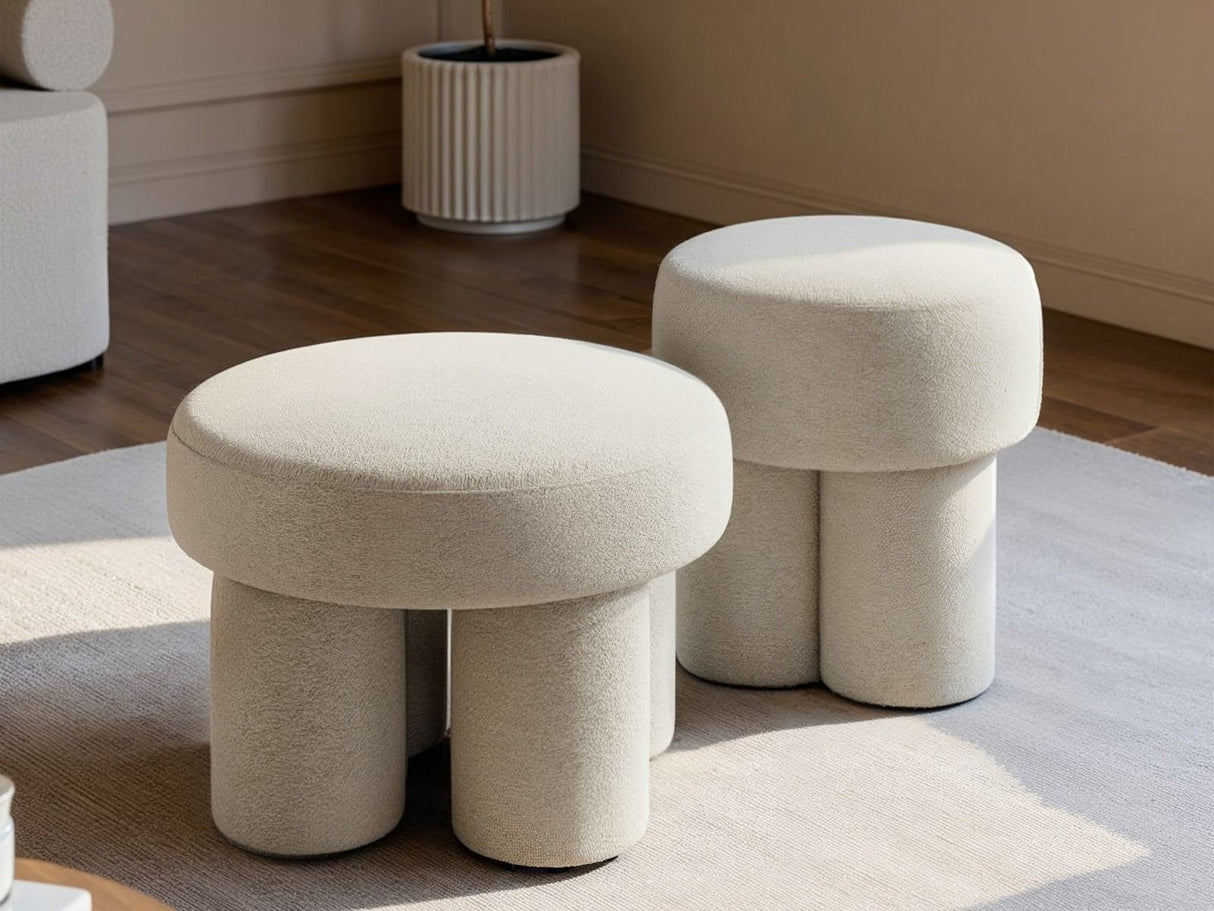 SOLACE+CO Ferro Round Pouffe Set Beige Sherpa Fleece