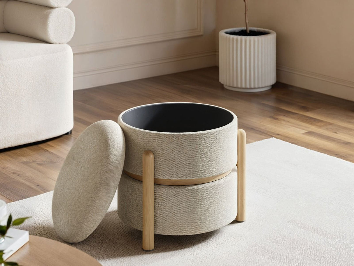 SOLACE+CO Ada Storage Round Pouffe Beige Boucle