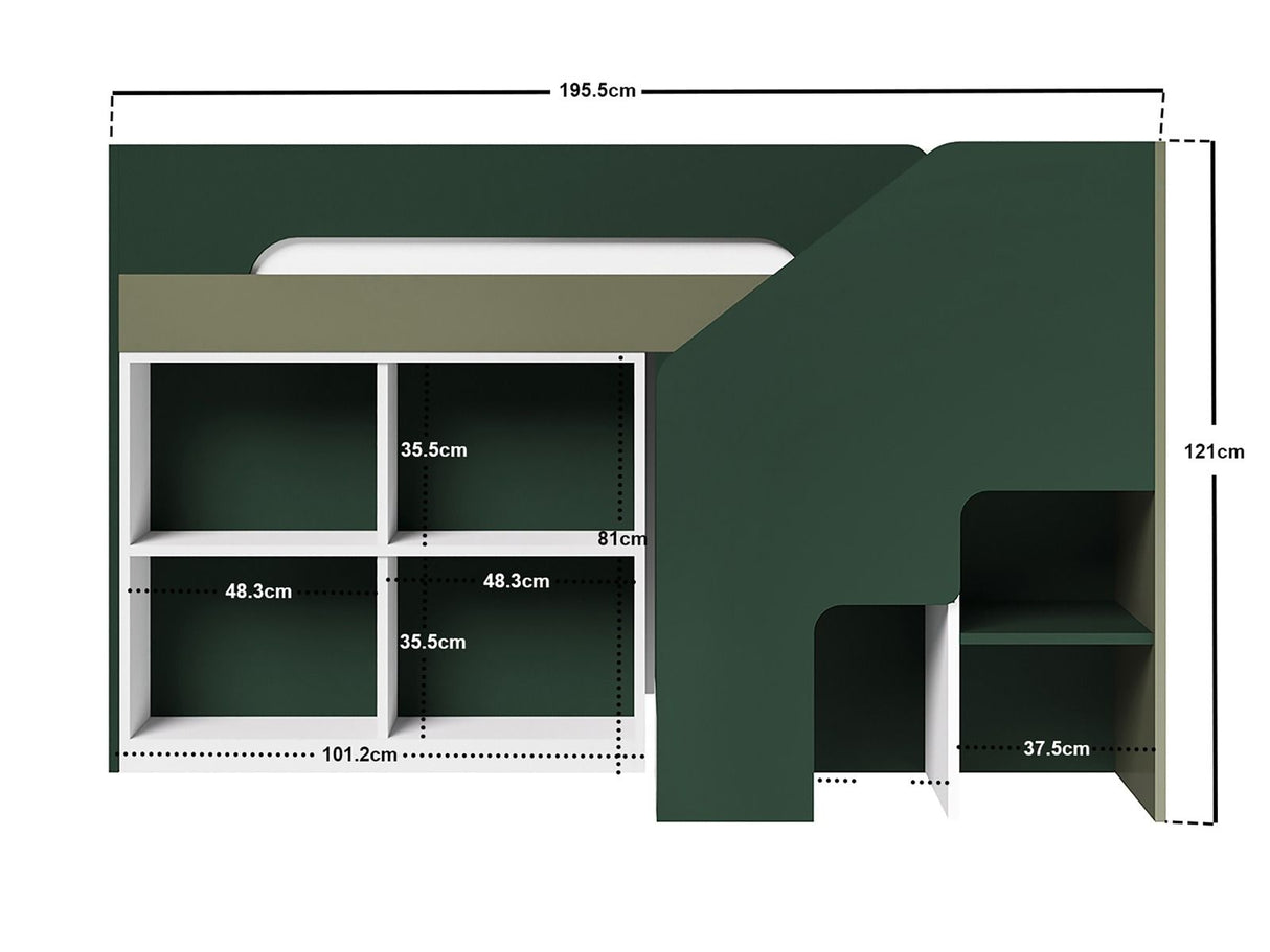 Flair Quinn Staircase Mid Sleeper Bed with Storage Green