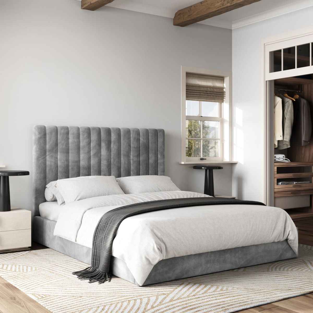 Flair Everley Kingsize Ottoman Bed Grey Velvet