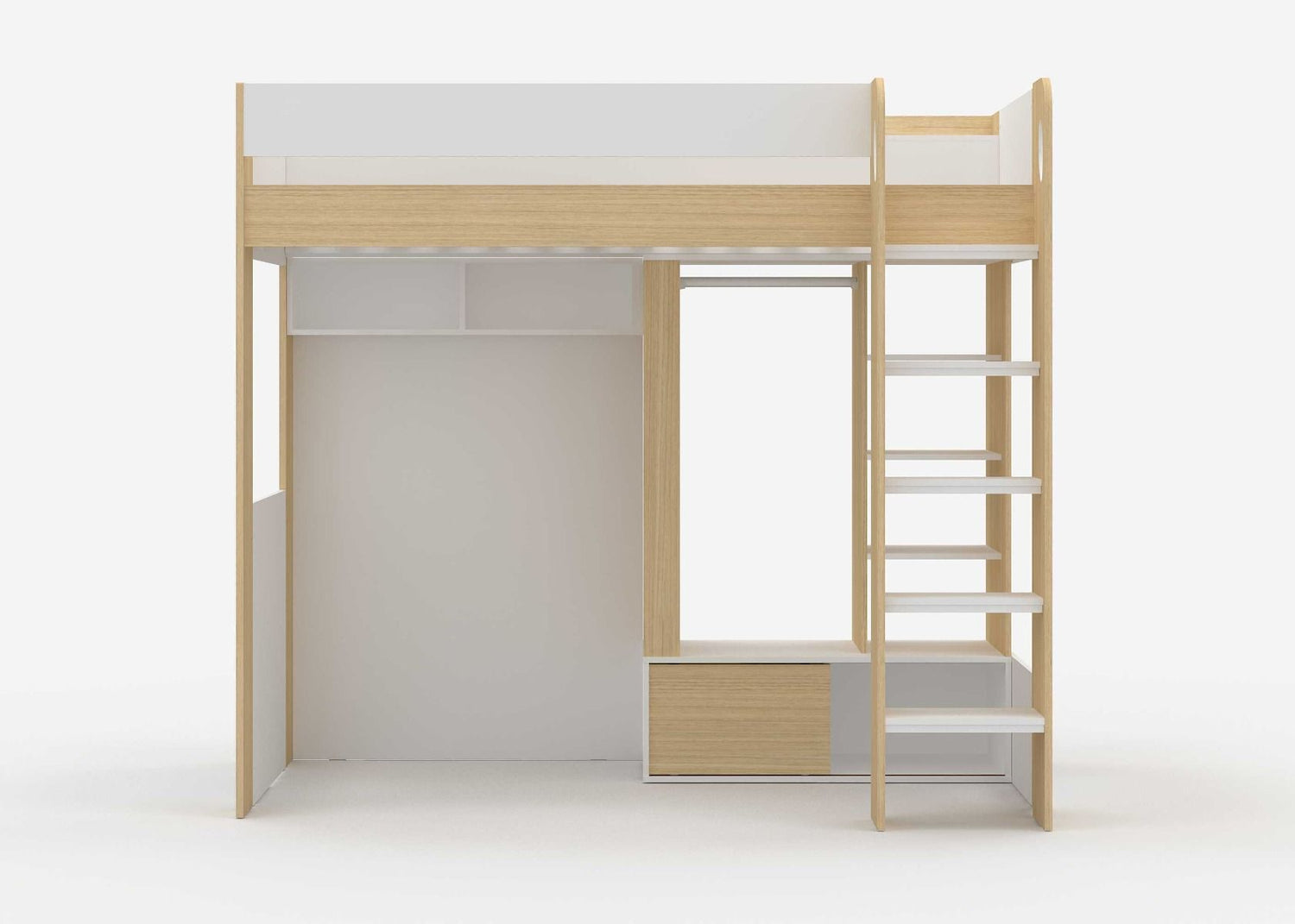 Flair Hampton High Sleeper with Wardrobe White & Oak