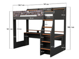 Recoil Ultimate Lumi Gaming High Sleeper with Desk Charcoal & Orange Small Double