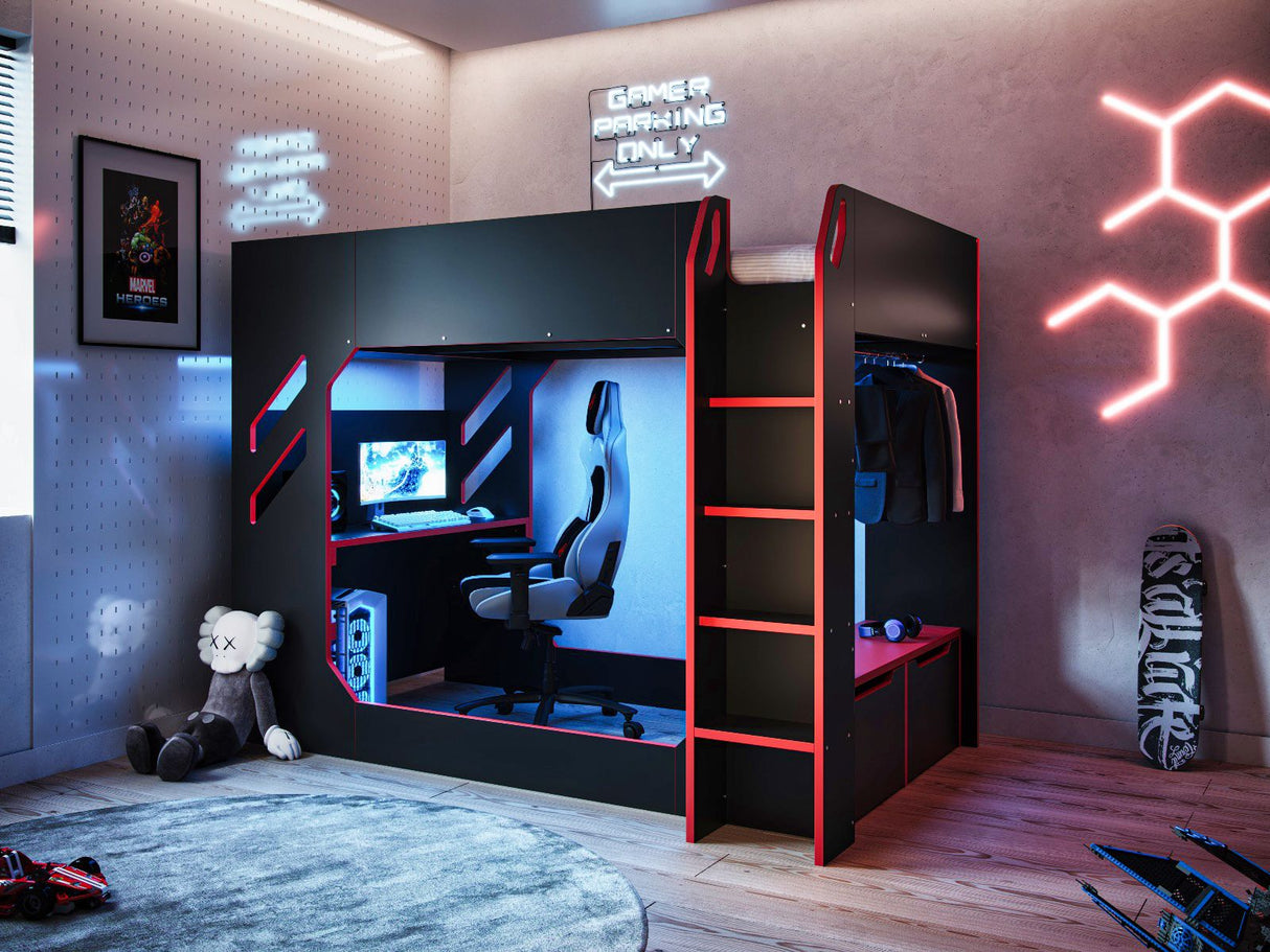 Recoil Shuttle Small Double LED Gaming High Sleeper Black & Red
