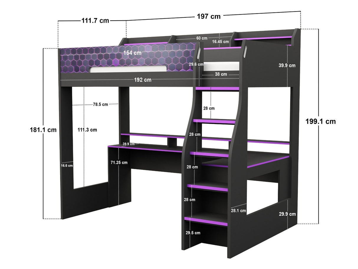 Recoil Ultimate Violet Single Gaming High Sleeper Charcoal & Purple